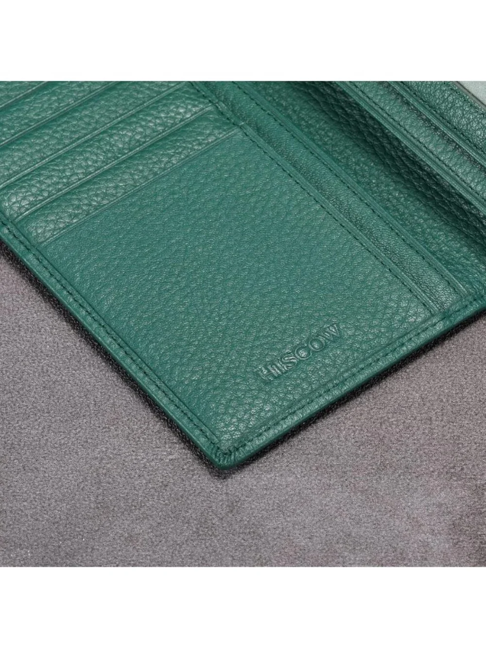 Men's Full Grain Leather Long Wallet - 15 Card Slots, Pebbled Green Design